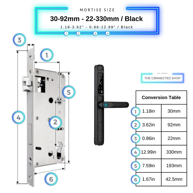 Smart Door Lock Slim - 30-92mm (22x330mm) - Black -