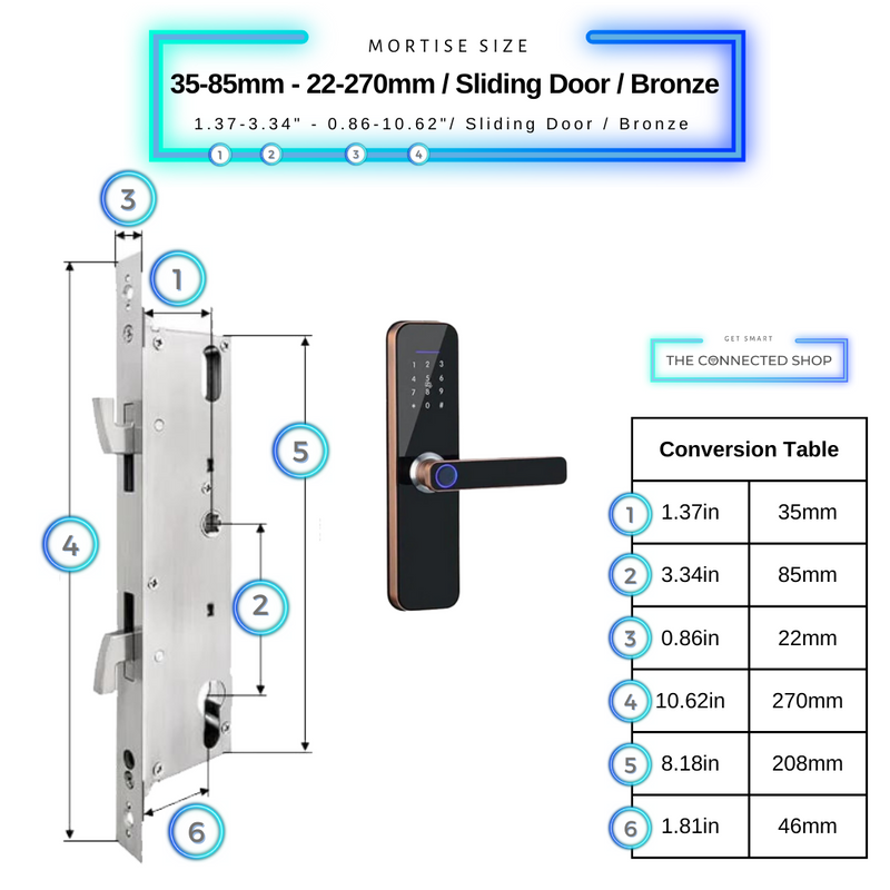 Smart Door Lock - 35-85mm (22x270mm) Sliding Door - Bronze -