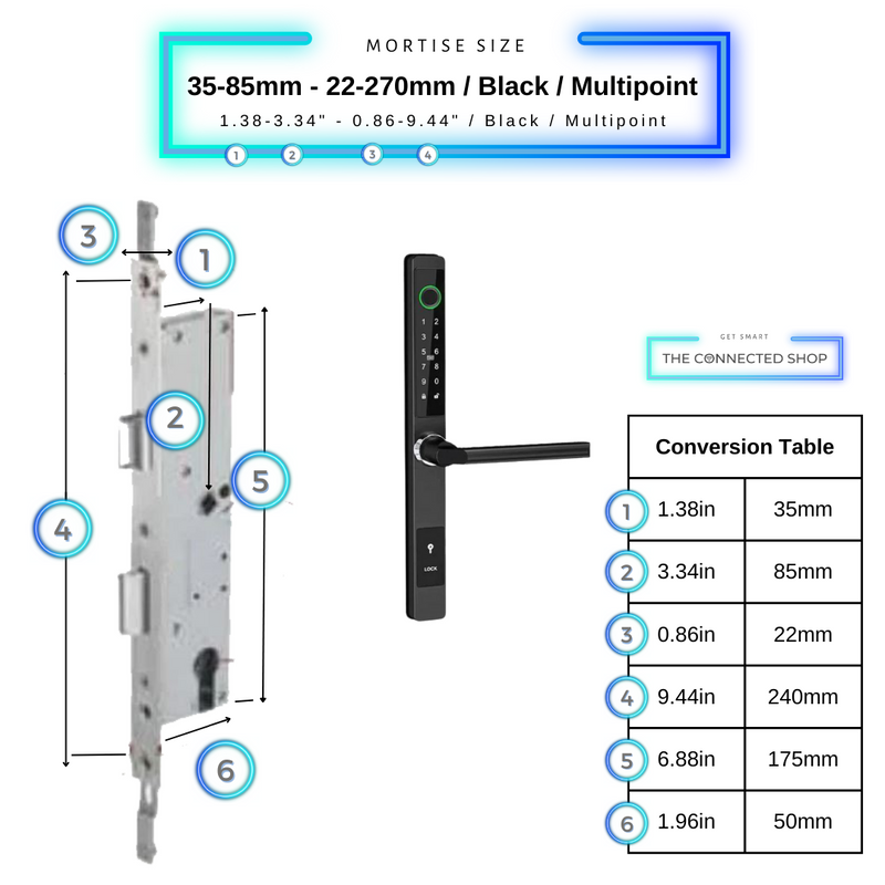 Smart Door Lock Sleek Black 3585 270mm multipoint