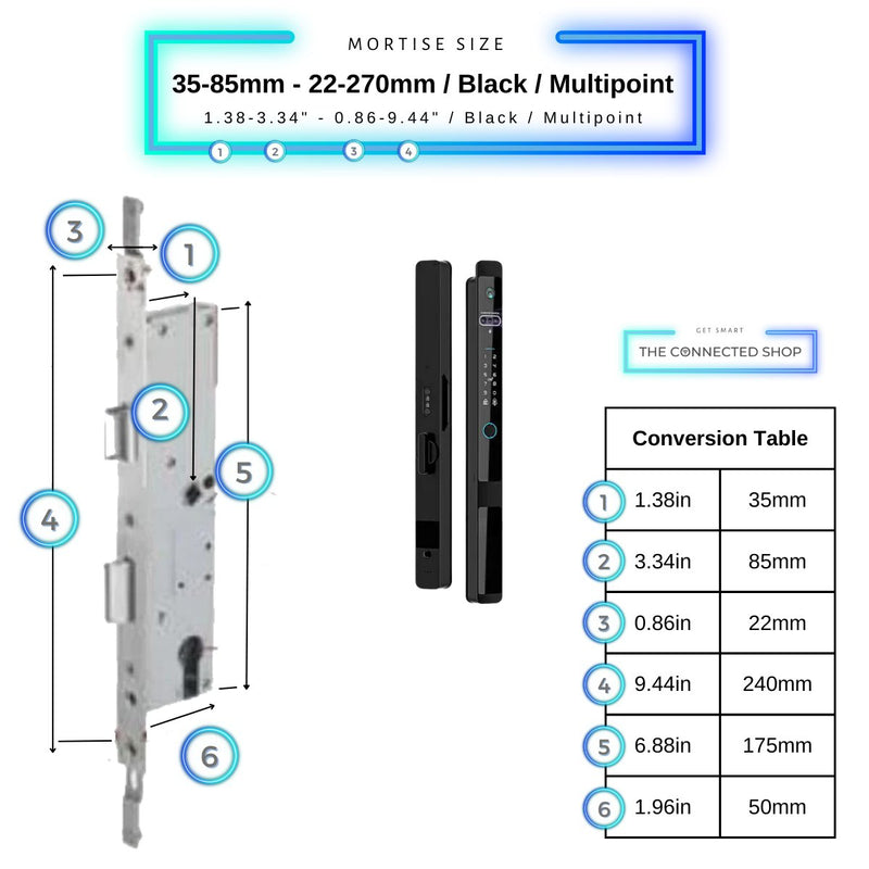 Auto Lock Smart Door Lock - Black - 35-85mm (22x270mm) Multipoint -