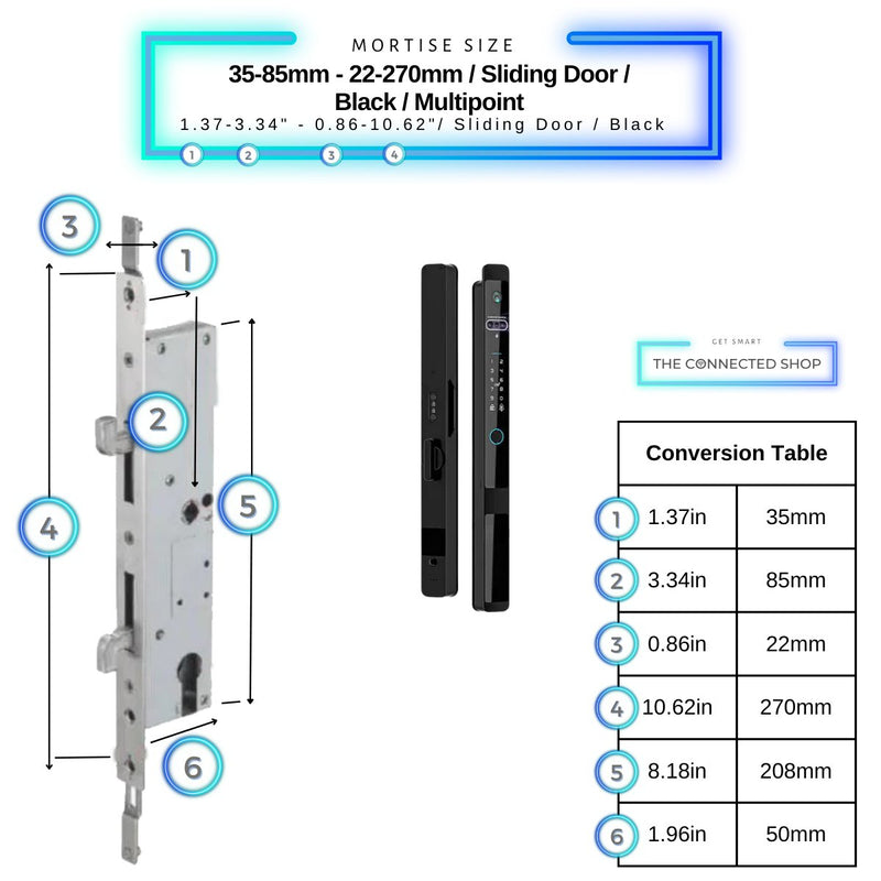 Auto Lock Smart Door Lock - Black - 35-85mm (22x270mm) Sliding Door Multipoint -