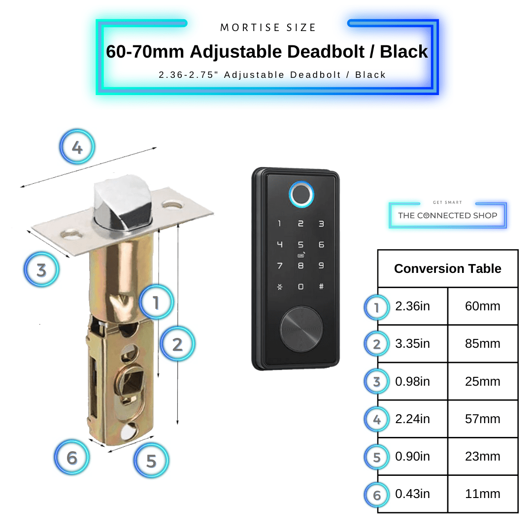 Deadbolt Smart Door Lock - Black - 60-70 Adjustable Deadbolt