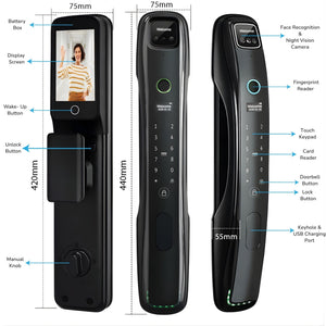 Face Recognition Smart Door Lock Black