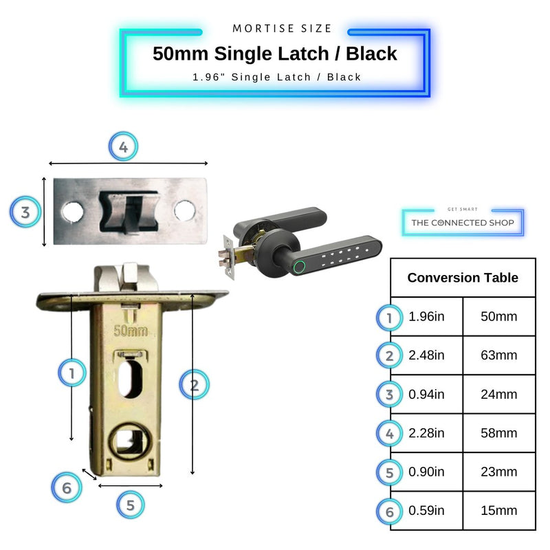 Fingerprint Smart Door Handle - Black - 50mm Single Latch -