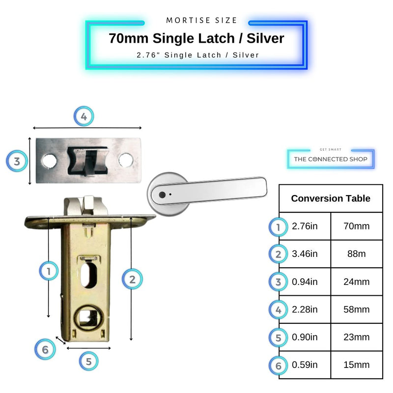 Fingerprint Smart Door Handle - Silver - 70mm Single Latch -