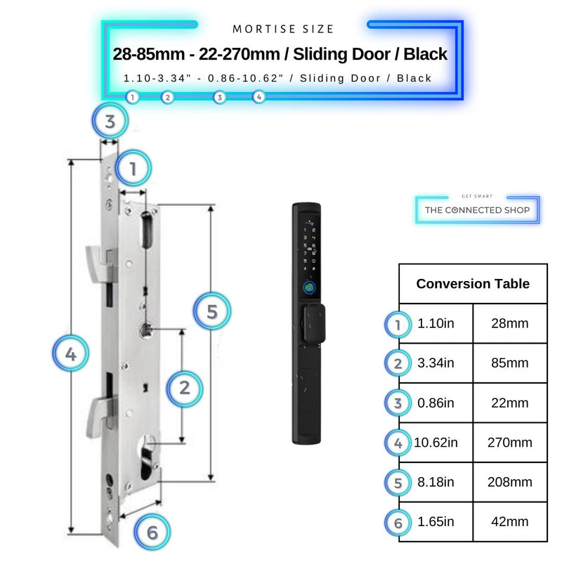 Sliding Door Smart Lock Knob - 28-85mm (22x270mm) Sliding Door - Black - Without Gateway