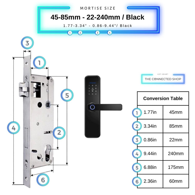 Smart Door Lock - 45-85mm (22x240mm) - Black -