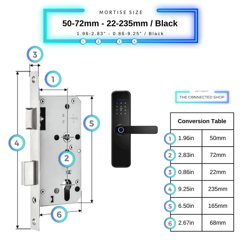 Smart Door Lock - 50-72mm (22x235mm) - Black -