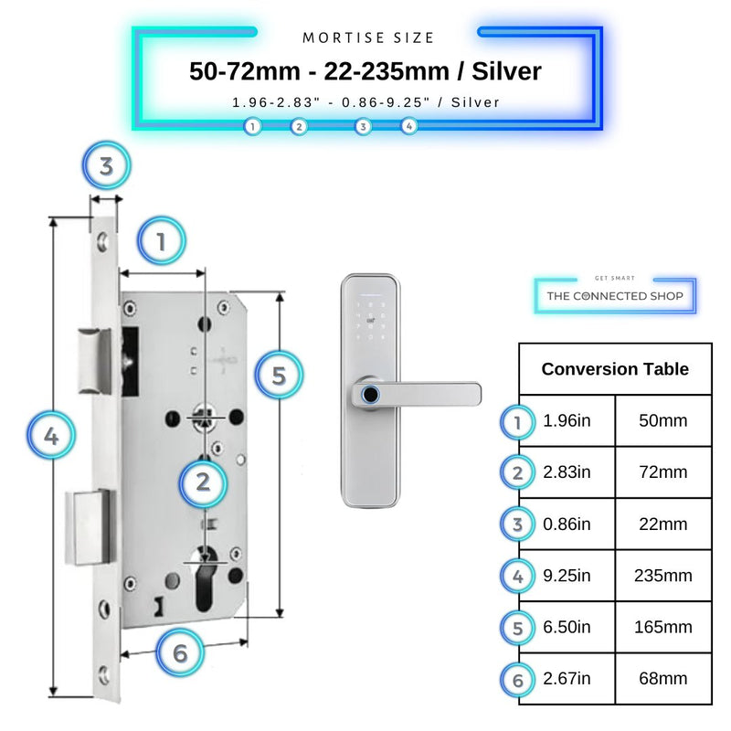 Smart Door Lock - 50-72mm (22x235mm) - Silver -