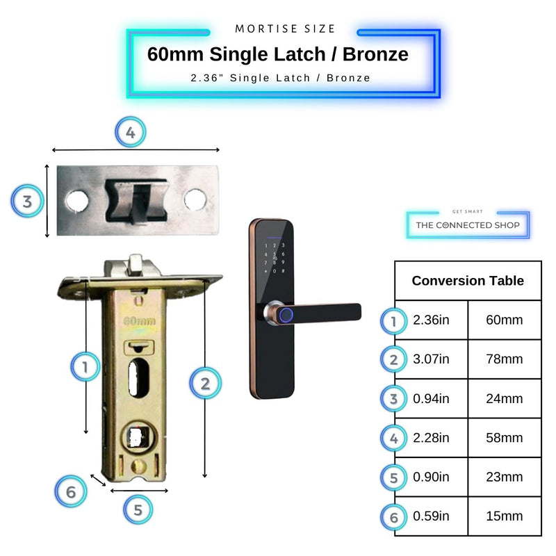 Smart Door Lock - 60mm Single Latch - Bronze -