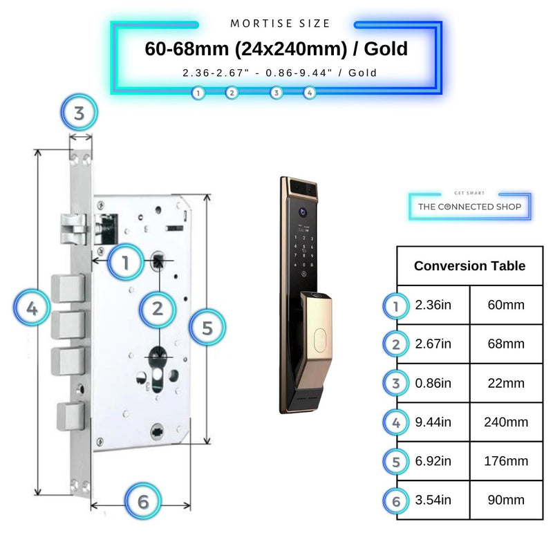 Smart Door Lock Face Recognition Plus - Gold - 60-68mm (24x240mm) -