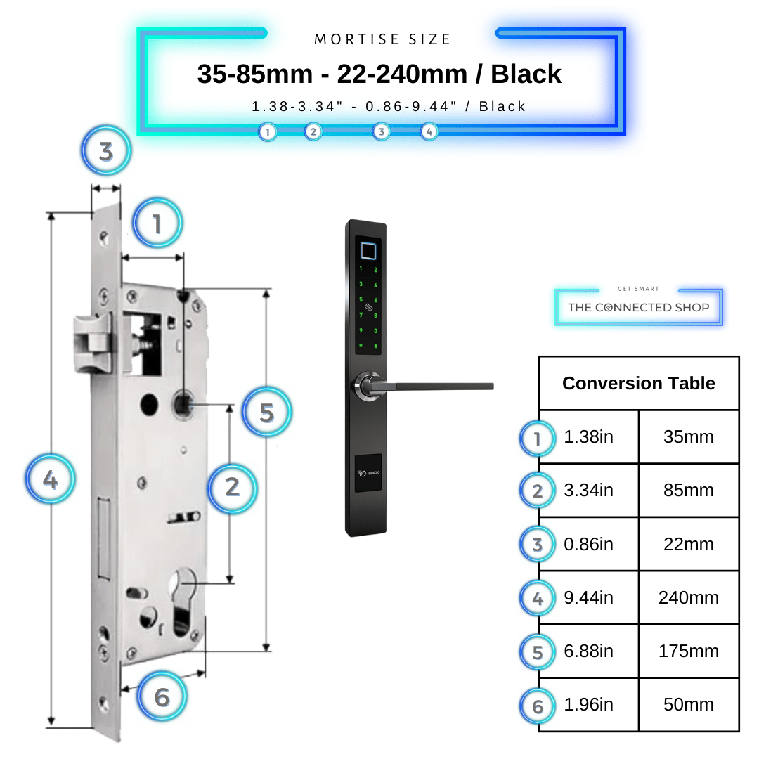 Smart Door Lock Sleek - Black - 35-85m (22x240mm)