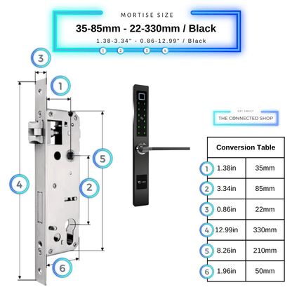 Smart Door Lock Sleek - Black - 35-85mm (22x330mm)