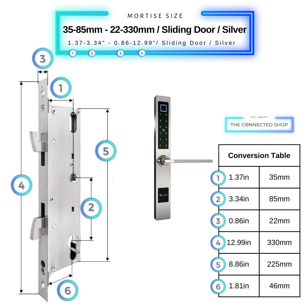 Smart Door Lock Sleek - Silver - 35-85mm (22x330mm) Sliding Door
