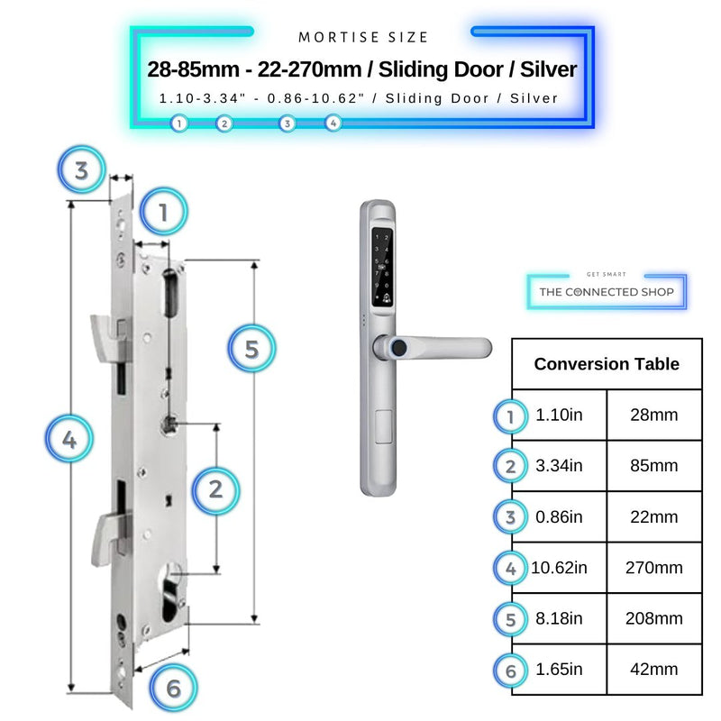 Smart Door Lock Slim - 28-85mm (22x270mm) Sliding Door - Silver -