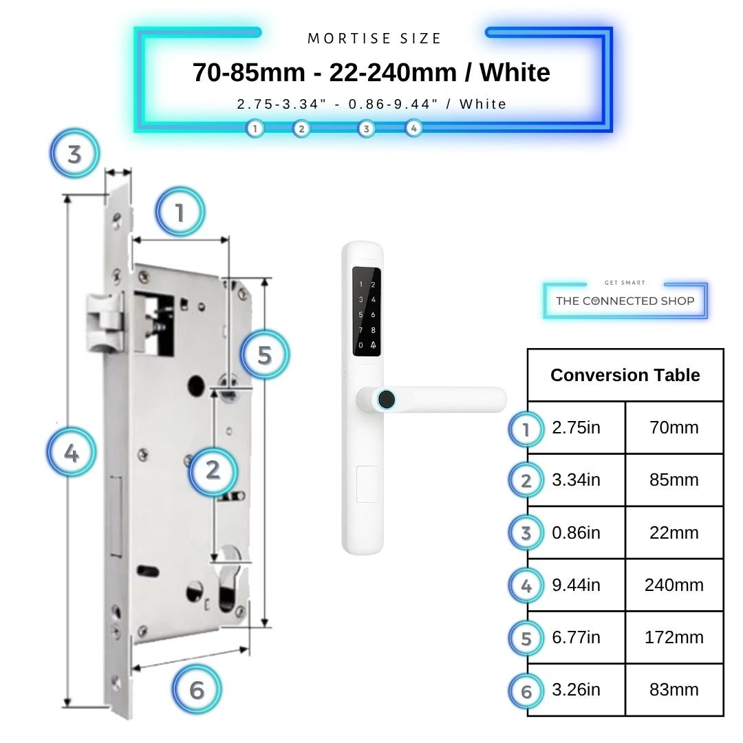 Smart Door Lock Slim - 70-85mm (22x240mm) - White