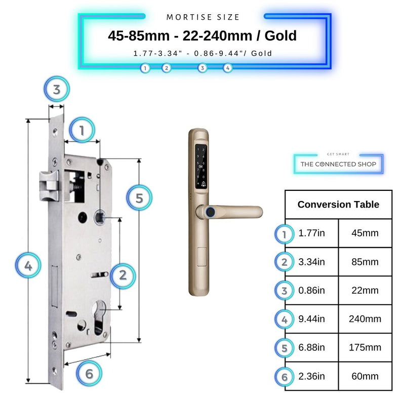 Smart Door Lock Slim - 45-85mm (22x240mm) - Gold -