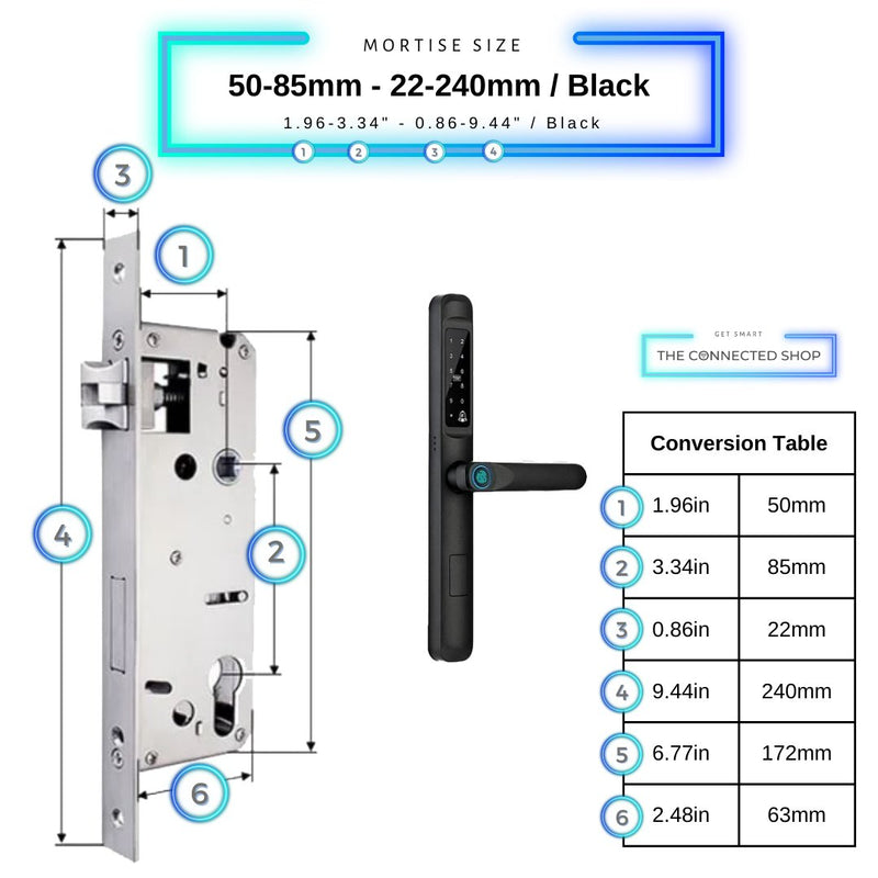 Smart Door Lock Slim - 50-85mm (22x240mm) - Black -