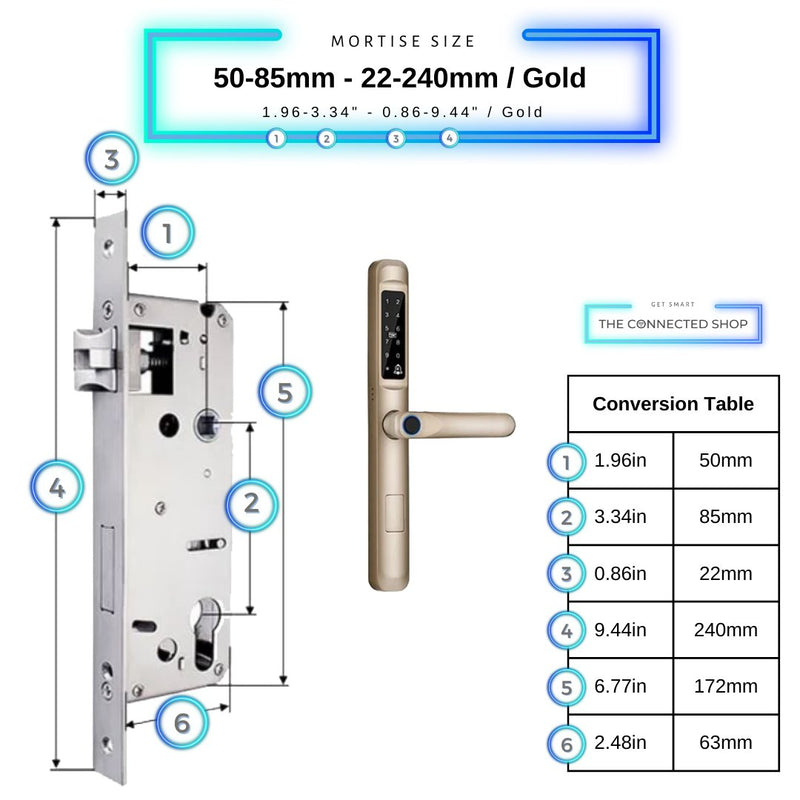 Smart Door Lock Slim - 50-85mm (22x240mm) - Gold -