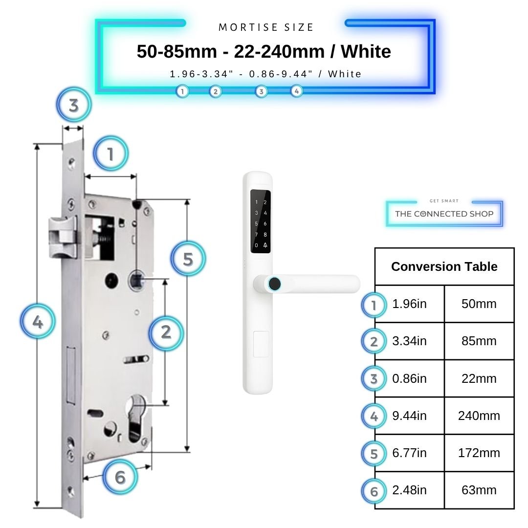Smart Door Lock Slim - 50-85mm (22x240mm) - White