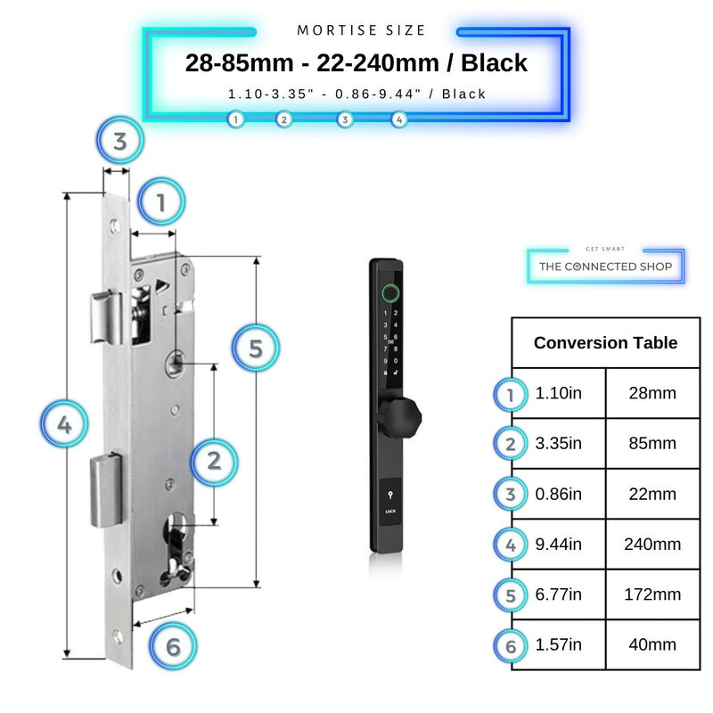 Smart Door Lock Thin - 28-85mm (22x240mm) - Black - No WiFi Gateway