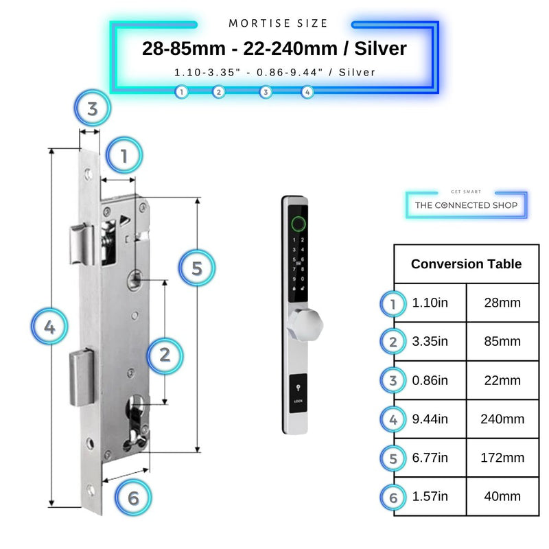 Smart Door Lock Thin - 28-85mm (22x240mm) - Silver - No WiFi Gateway