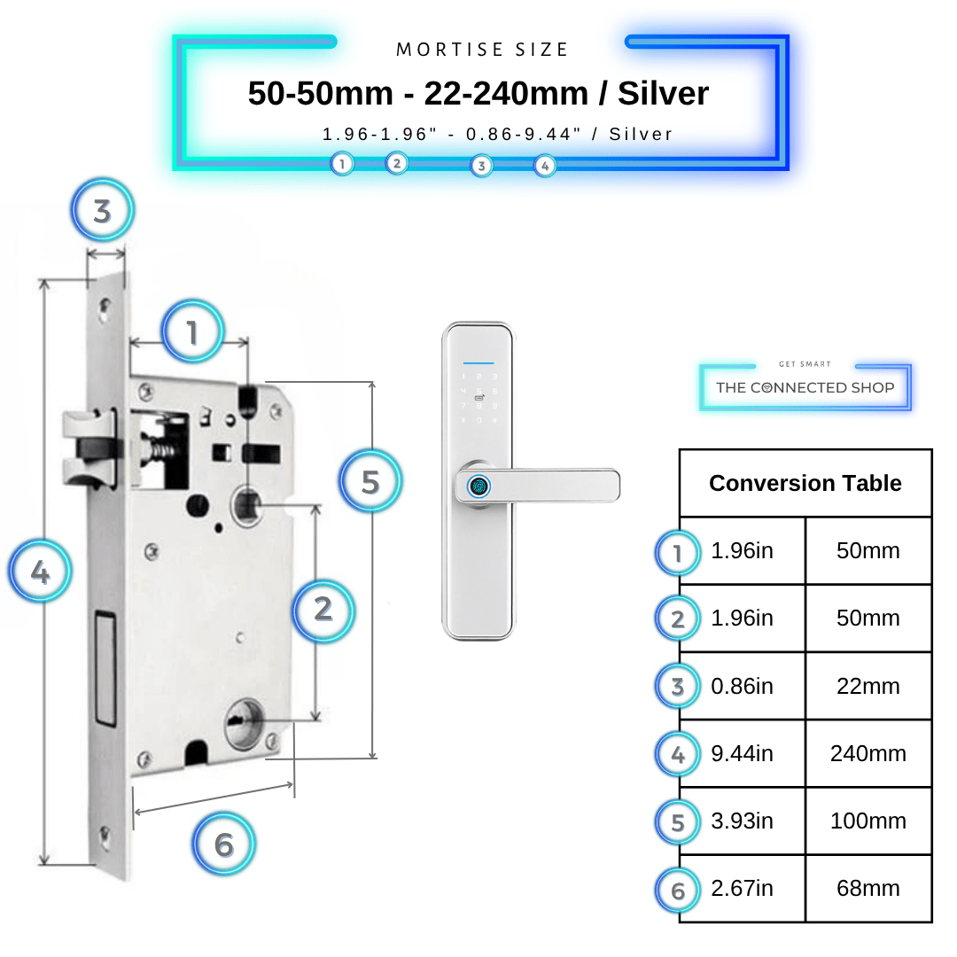 Smart Door Lock XL - 50-50mm (22x240mm) - Silver