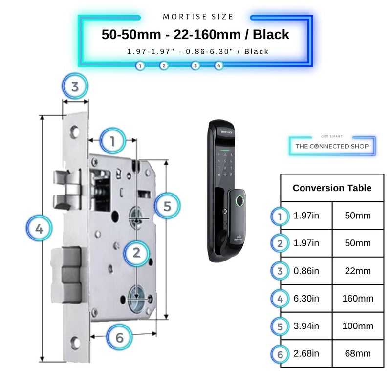 Smart Pad Door Lock XL - Black - 50-50mm (22x160mm) -