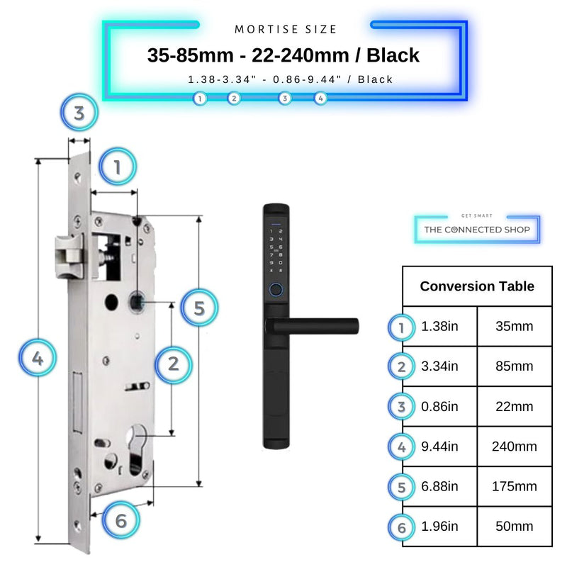 Swing Door Smart Lock - 35-85mm (22x240mm) - Black - Without Gateway