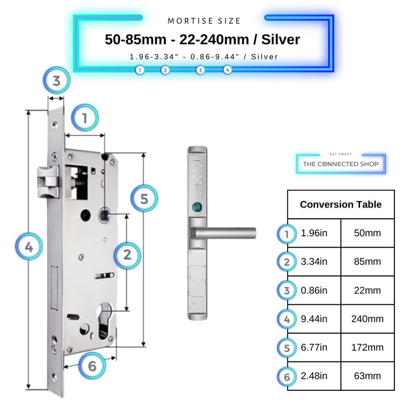 Swing Door Smart Lock - 50-85mm (22x240mm) - Silver - Without Gateway