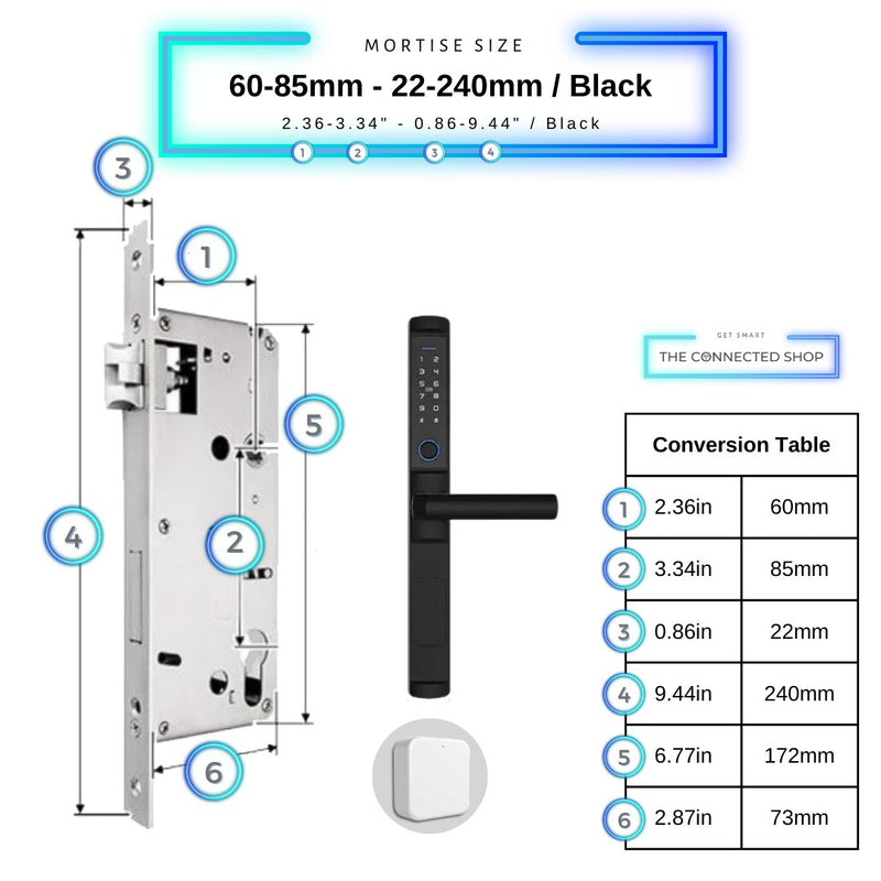 Swing Door Smart Lock - 60-85mm (22x240mm) - Black - With Gateway