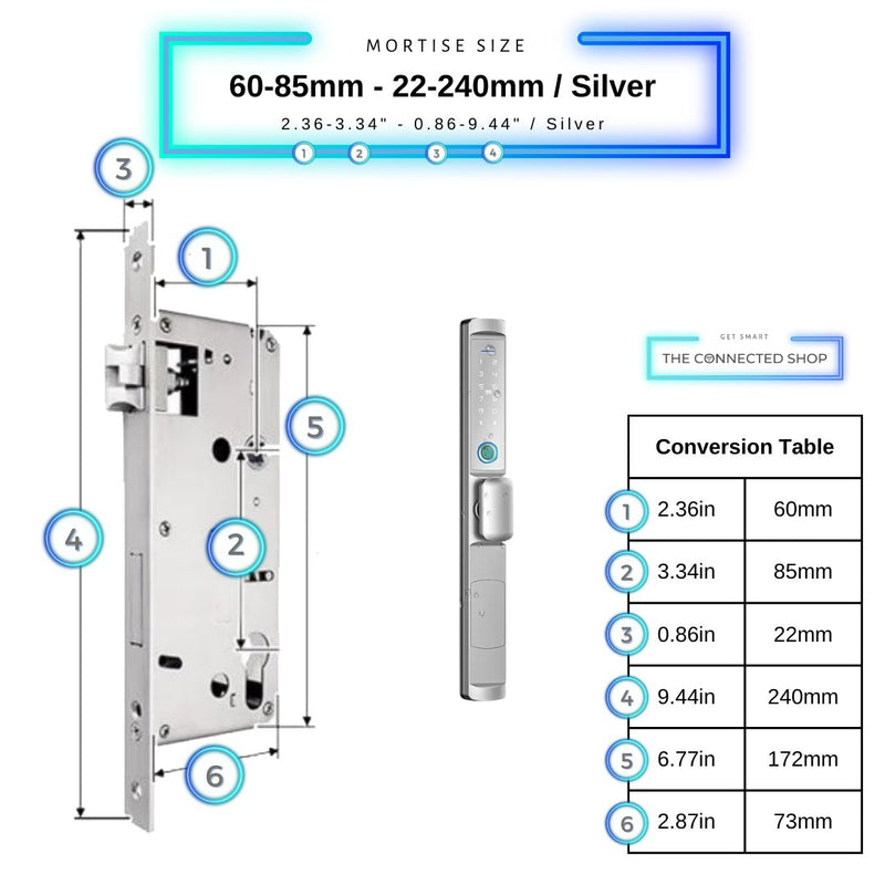 Swing Door Smart Lock Knob - 60-85mm (22x240mm) - Silver - Without Gateway