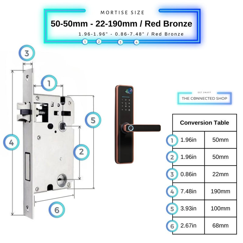 Universal Smart Door Lock Camera - 50-50mm (22x190mm) - Red Bronze -