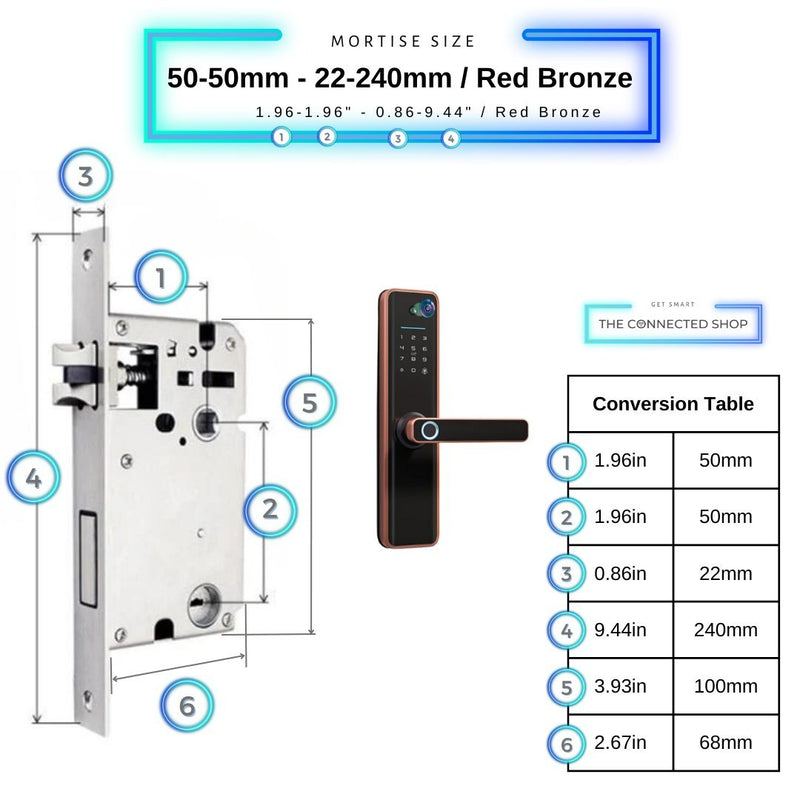 Universal Smart Door Lock Camera - 50-50mm (22x240mm) - Red Bronze -